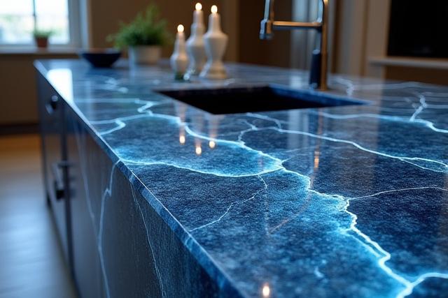 Kjøkkenøy med blå perle Larvikitt