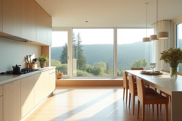 Kjøkken med store vinduer