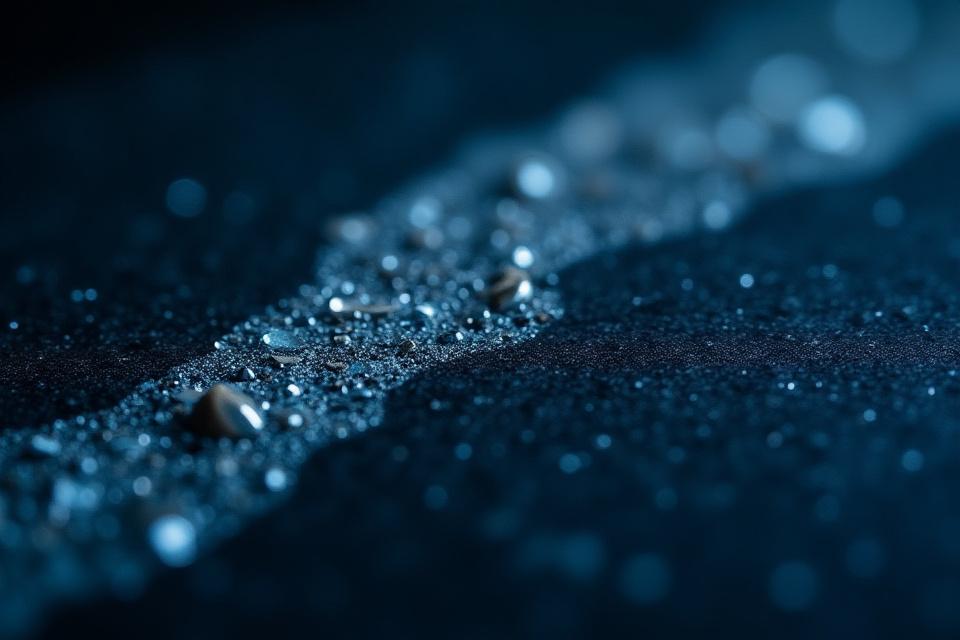 Nær bilde av en polert benkeplate i Larvikitt med vakre krystallmønstre.